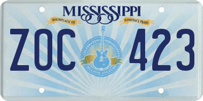 MS license plate ZOC423