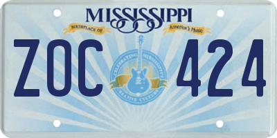 MS license plate ZOC424