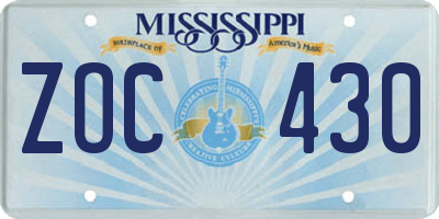 MS license plate ZOC430