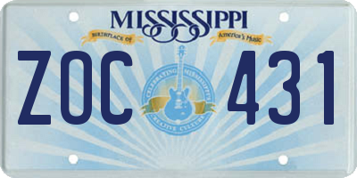 MS license plate ZOC431