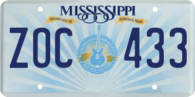 MS license plate ZOC433