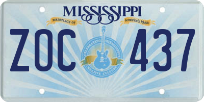 MS license plate ZOC437