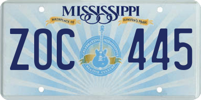 MS license plate ZOC445