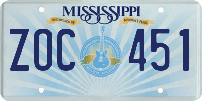 MS license plate ZOC451