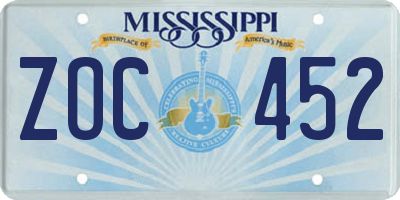 MS license plate ZOC452