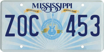 MS license plate ZOC453
