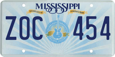 MS license plate ZOC454