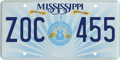 MS license plate ZOC455