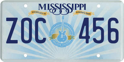 MS license plate ZOC456