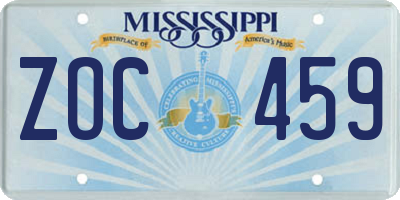 MS license plate ZOC459