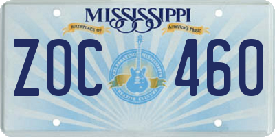 MS license plate ZOC460