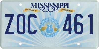 MS license plate ZOC461