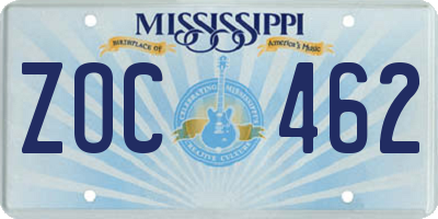 MS license plate ZOC462