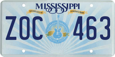 MS license plate ZOC463