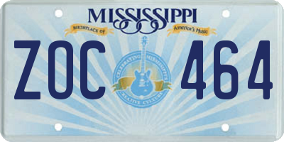 MS license plate ZOC464