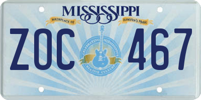 MS license plate ZOC467