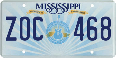 MS license plate ZOC468