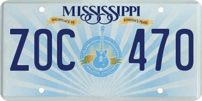 MS license plate ZOC470