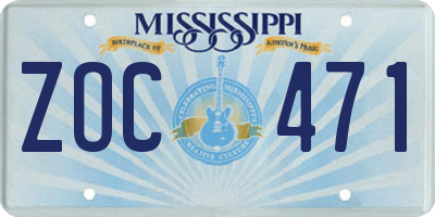 MS license plate ZOC471