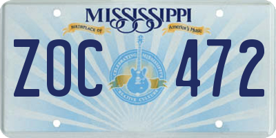 MS license plate ZOC472