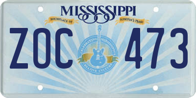 MS license plate ZOC473