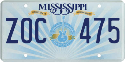 MS license plate ZOC475