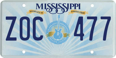 MS license plate ZOC477