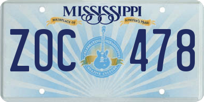 MS license plate ZOC478