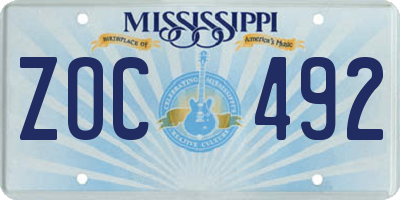 MS license plate ZOC492
