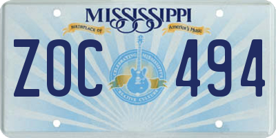 MS license plate ZOC494