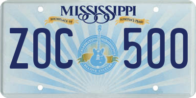 MS license plate ZOC500