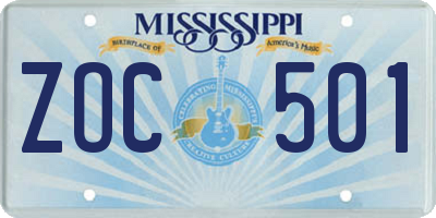 MS license plate ZOC501