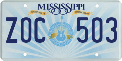 MS license plate ZOC503