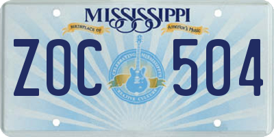 MS license plate ZOC504