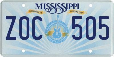 MS license plate ZOC505