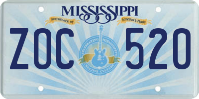 MS license plate ZOC520