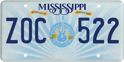 MS license plate ZOC522