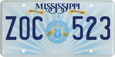MS license plate ZOC523