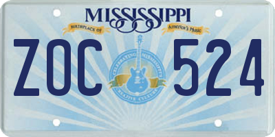 MS license plate ZOC524