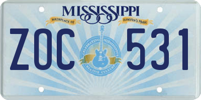 MS license plate ZOC531