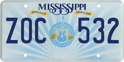 MS license plate ZOC532