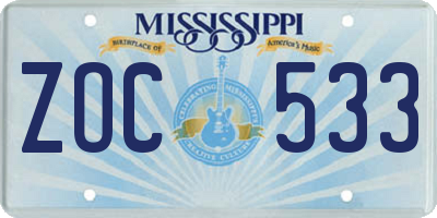 MS license plate ZOC533