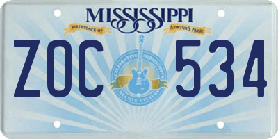 MS license plate ZOC534