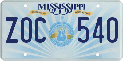 MS license plate ZOC540