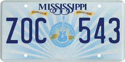 MS license plate ZOC543