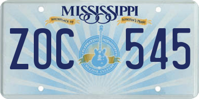 MS license plate ZOC545
