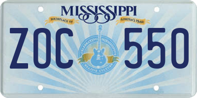 MS license plate ZOC550