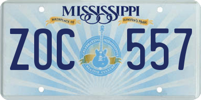 MS license plate ZOC557