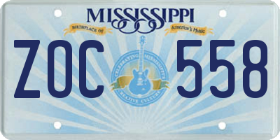 MS license plate ZOC558