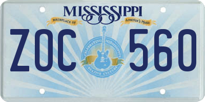 MS license plate ZOC560